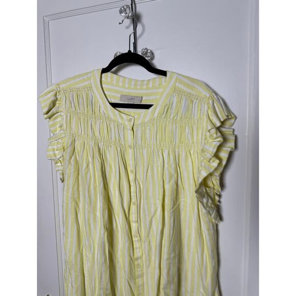 Loft Yellow White Striped Button Down Flutter Sleeve Mini Dress Women's XXLP NEW - Picture 4 of 6